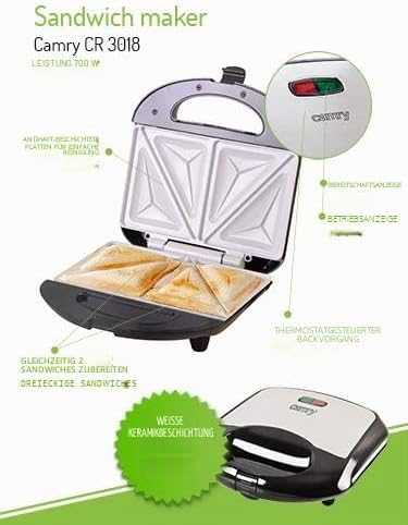 Camry CR 3018 Sandwichmaker, 700, Schwarz/silberfarben, Keramik