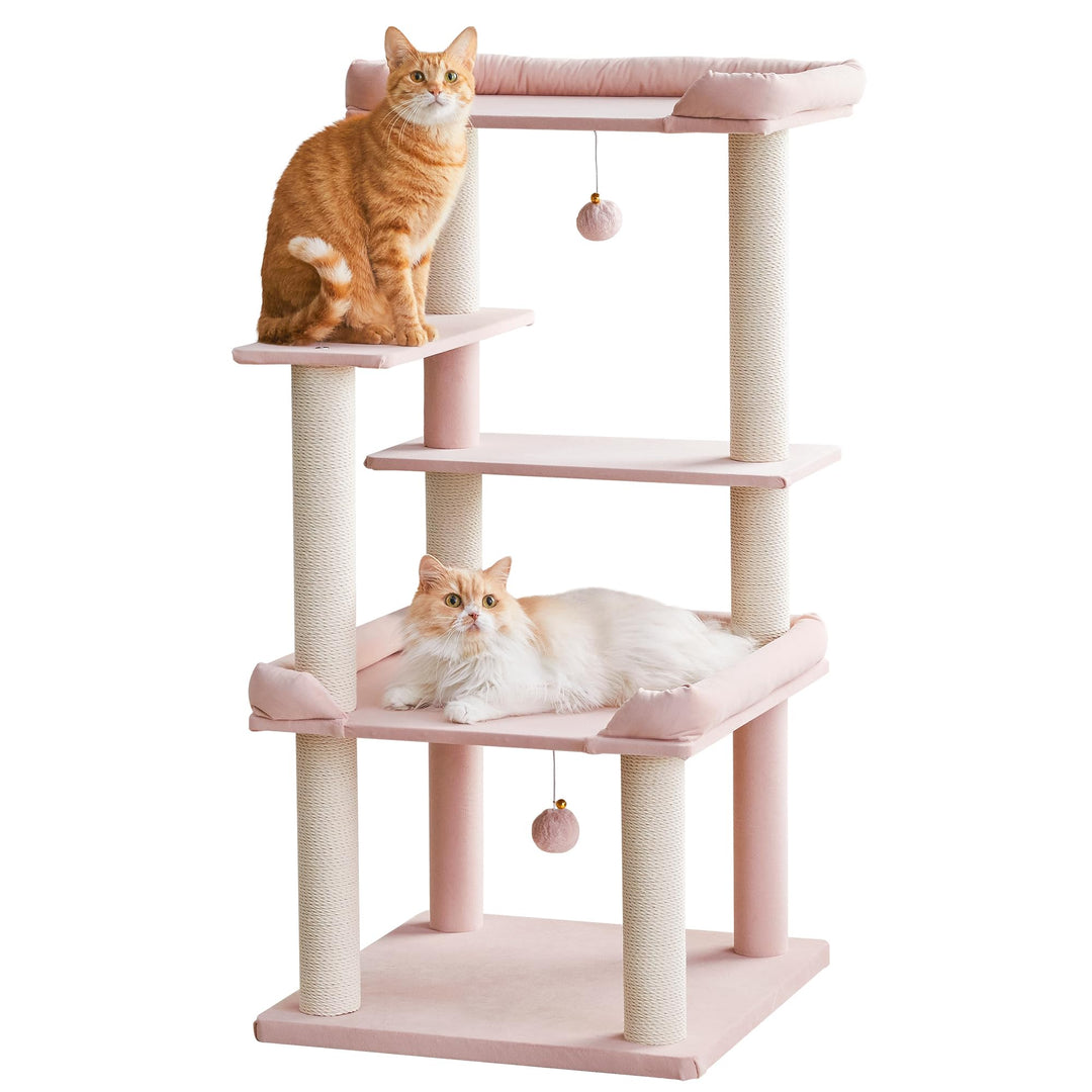 Katzenbaum 114 cm Hoch, Gross Kratzbaum mit Extra Grosser Plattform &amp; Kratzpfosten, Mehrstufiger Kra