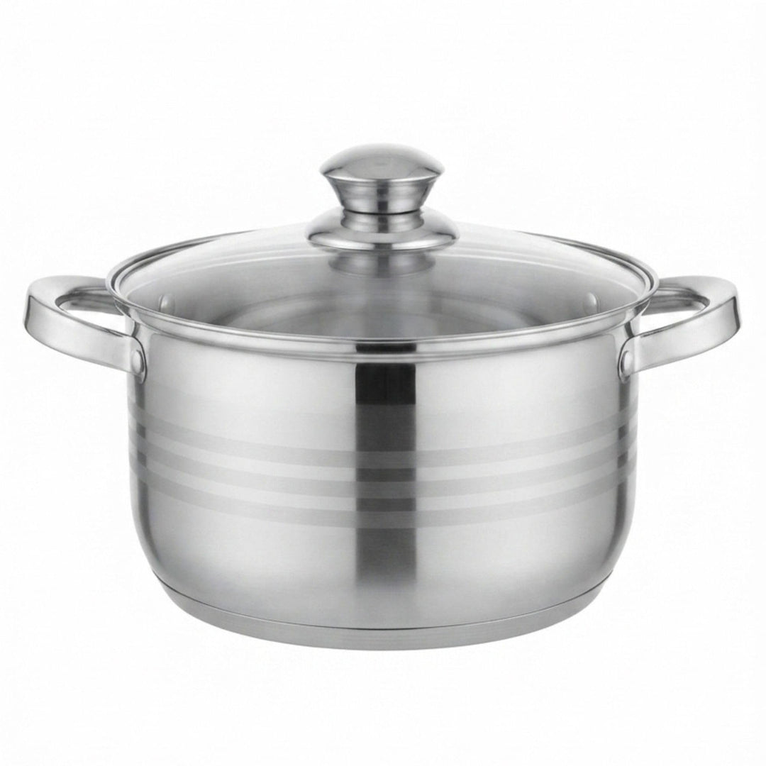 4BIG.fun Kochtopf 2,9 L Edelstahl Suppentopf 18 cm mit Glasdeckel Induktion Schmortopf Bratentopf To