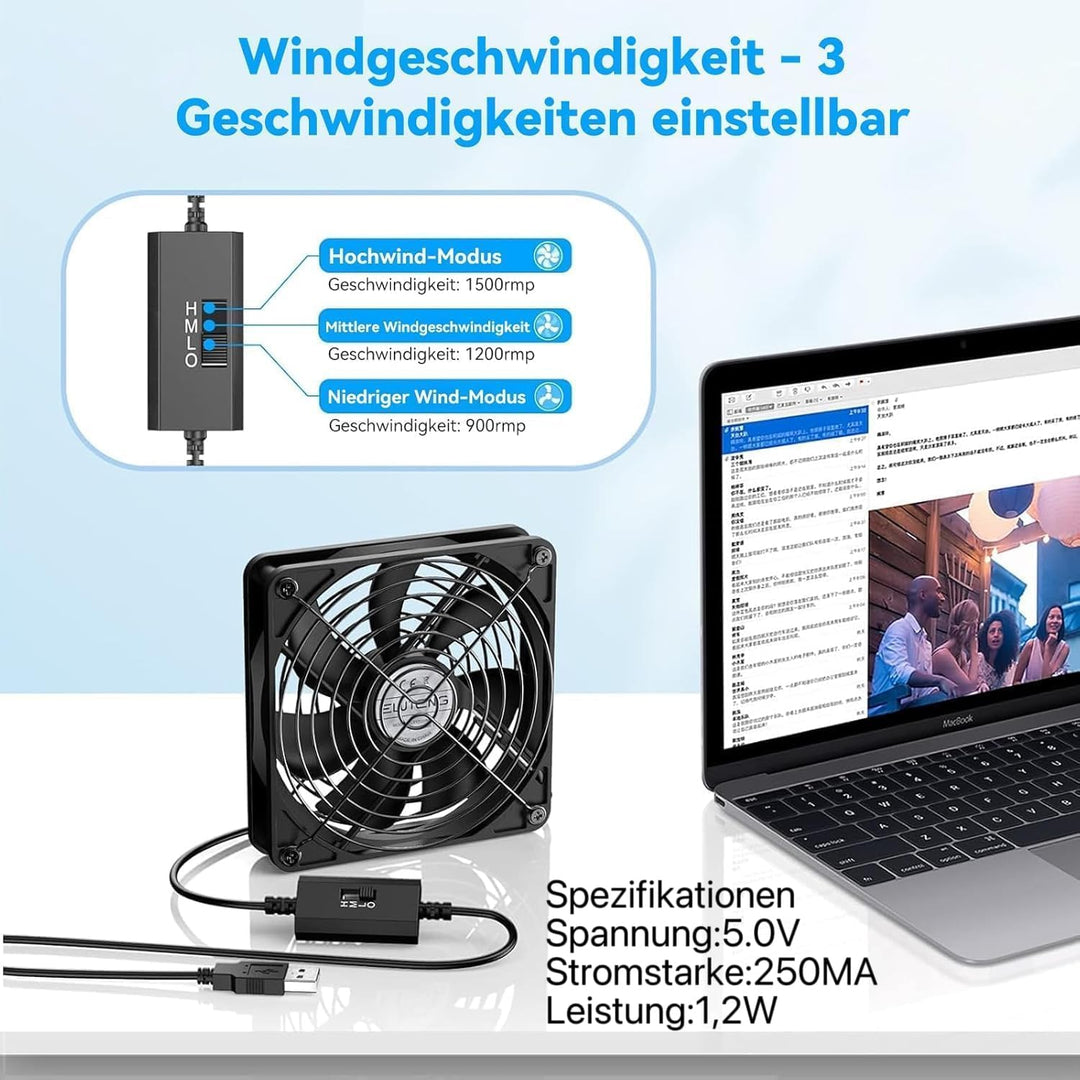 ELUTENG 140mm USB Lüfter PC Lüfter mit 3 Einstellbare Geschwindigkeiten,USB Ventilator 140mm 5V PC V