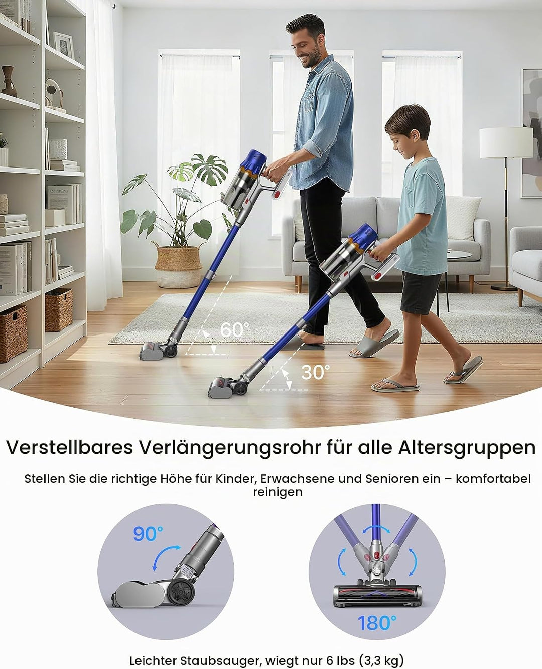 Akku Staubsauger für Zuhause kabelloser Stabstaubsauger: 45K Pa, 550 W, 65 Min, Anti-Tangle-Bürste,
