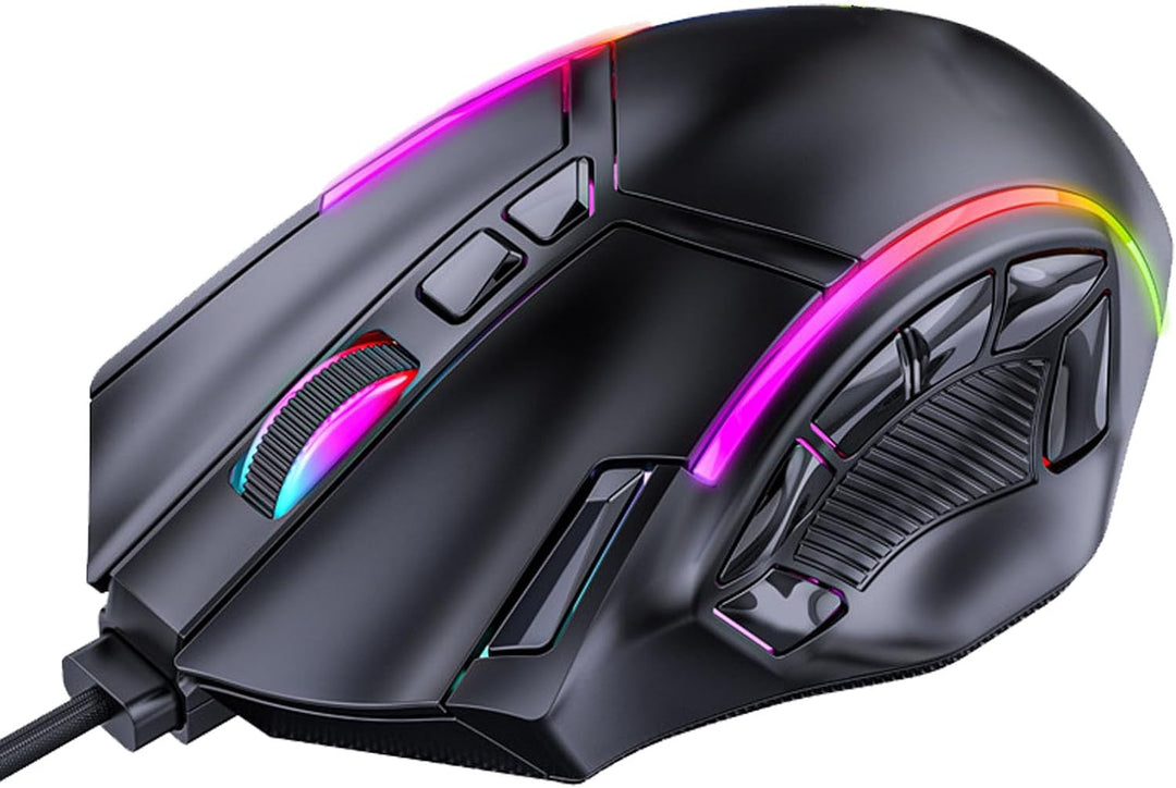 Eujgoov Kabelgebundene Gaming Maus 12800 DPI 12 programmierbare Tasten RGB LED Beleuchtung für PC La