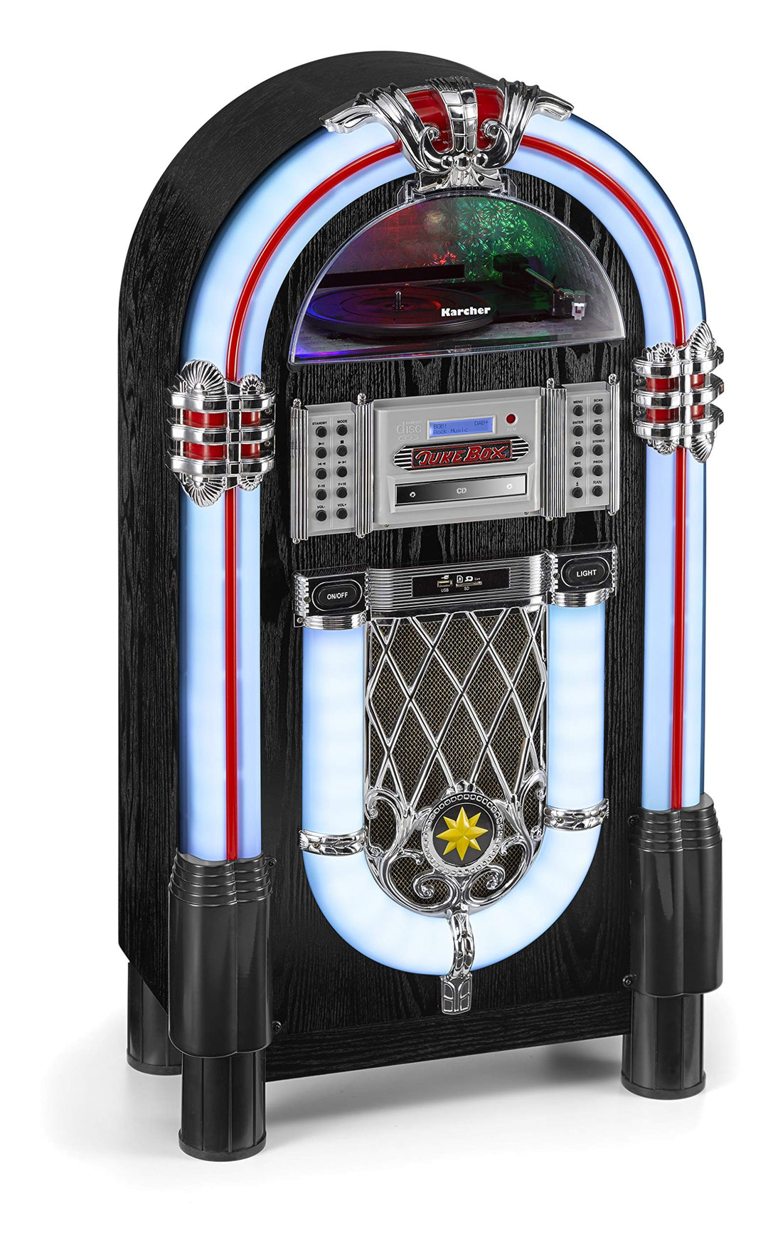 Karcher JB 6608D Jukebox (mit Plattenspieler - CD-Player und Bluetooth Audio Streaming, UKW und DAB+