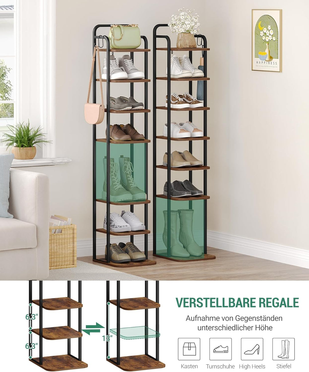 Hzuaneri Vertikales Schuhregal, 8-Stöckige Schuhregale, Schuhturm für Kleine Räume, Freistehend, Ver