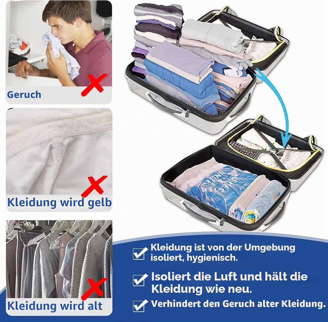 12er Set Vakuumbeutel für Kleidung - 60x40cm, 80% Platz Sparen Vakuum Kleiderbeutel PA &amp; PE Material