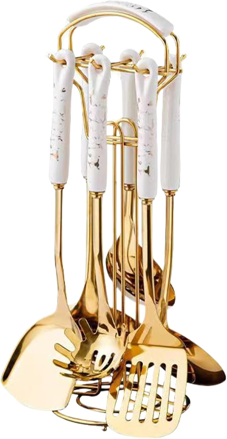 Küchenutensilien Set 7PCS Edelstahl Gold Utensilienhalter Geschirrspüler