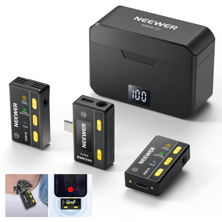 NEEWER kabelloses Lavalier Mikrofon für Telefon, Rauschunterdrückung, Fernübertragung 12 Stunden Arb