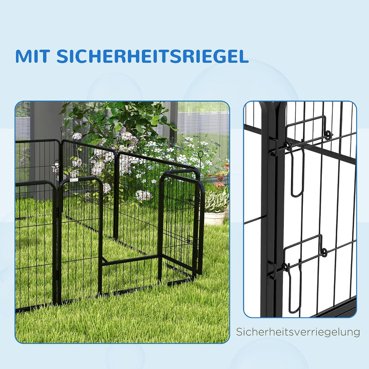 PawHut Welpenlaufstall 8-TLG Welpenauslauf mit 8 Gitterplatten Tür Erdspiessen flexibel Schutzplane