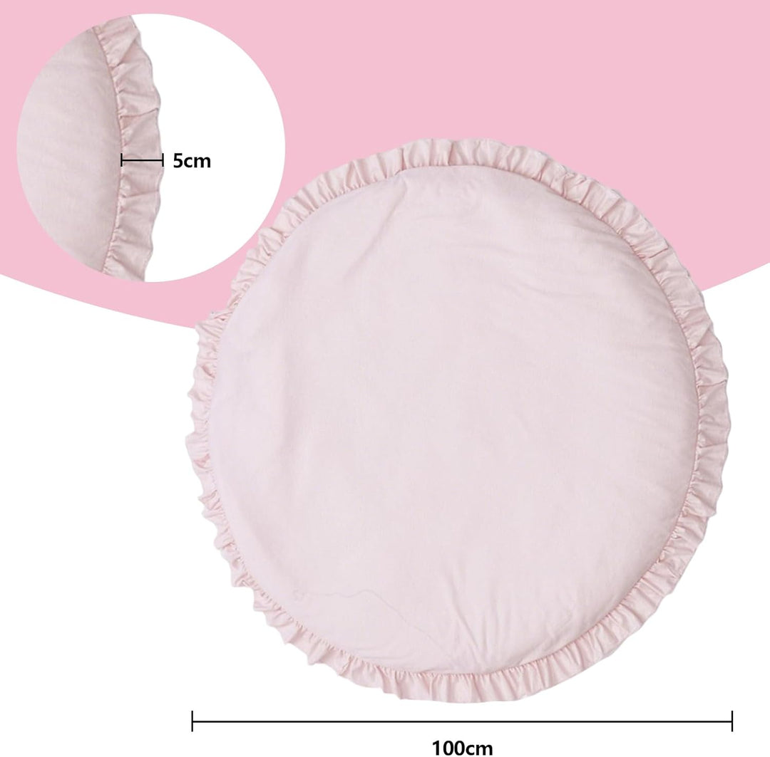 Babyspielmatte Runde Rüschen Aktivität Playmat, 100 cm rosa Babyspielmatte für den Boden, Baumwolle