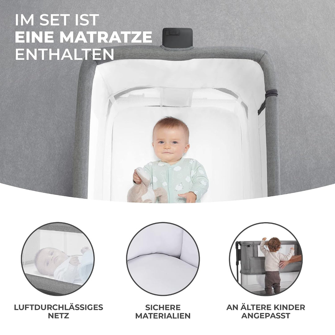 Kinderkraft NESTE GROW 3 in 1 Babybett, Beistellbett baby, Kinderbett ab Geburt für 2 Jahre, mit Mat