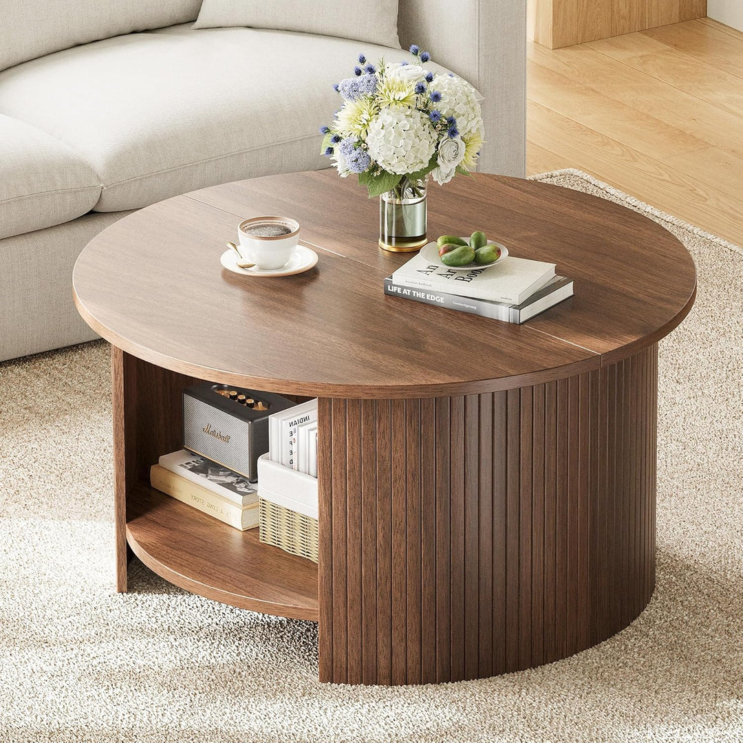 oneinmil Runder Couchtisch, 80 cm Wohnzimmertisch mit 2 Ablage-Ebenen, Starker Tischplatte und Stabi