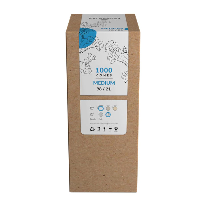 Eurocones Medium Size Pre - Roll Cones paper 98/21 Bulk Boxes 1000 pcs (White), White