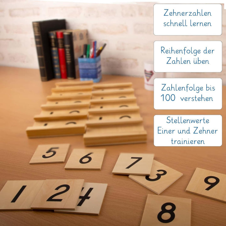 Montessori Seguintafeln 1 und 2, Sparset mit Rechenstäbchen zu den Zahlen 1-99
