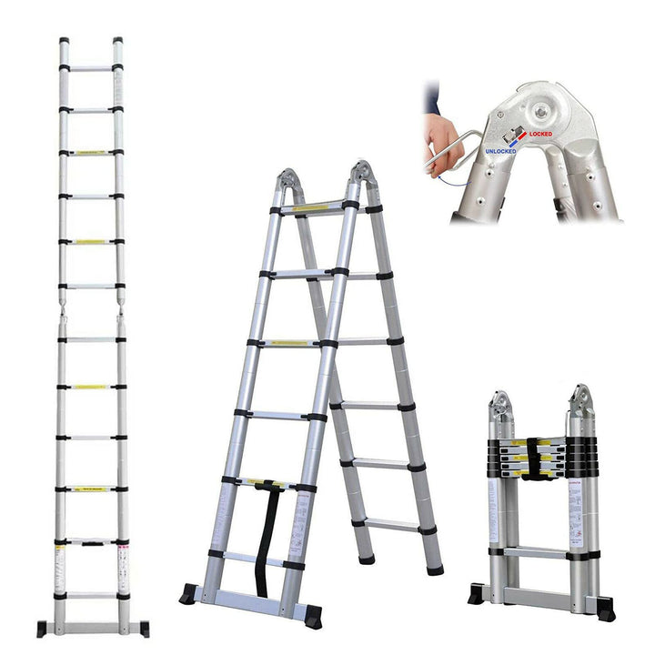 Teleskopleiter 2-in-1-Klappleiter 3,8m (1,9 m + 1,9m), tragbare Verlängerungsleiter, strapazierfähig