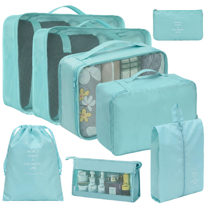 Packing Cubes 8er Set Koffer Organizer Packwürfel Set wasserdicht Türkisblau, Türkisblau