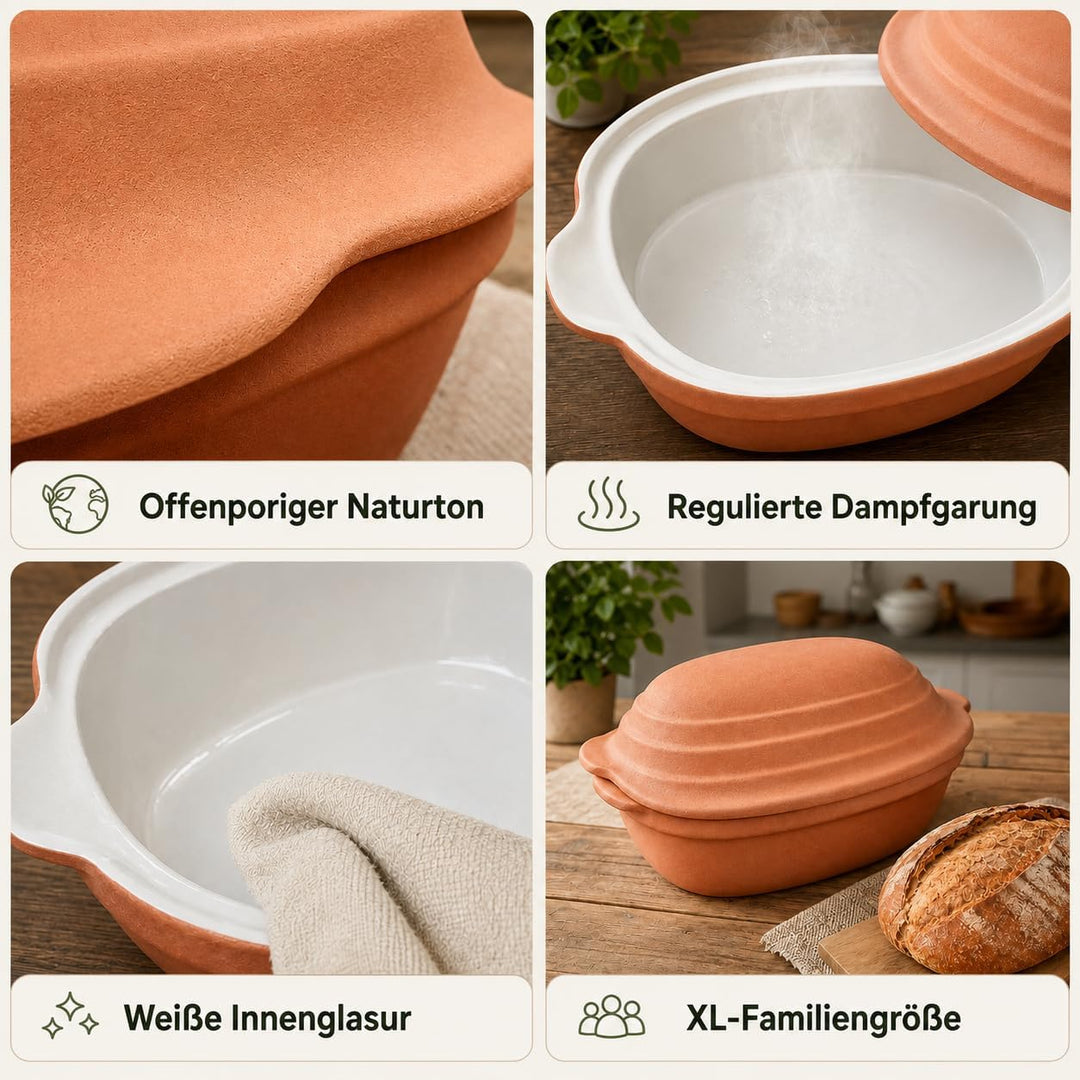 TerraStone XL Gänsebräter oval mit Deckel, 45 x 27 cm, Terrakotta, Gänsebräter