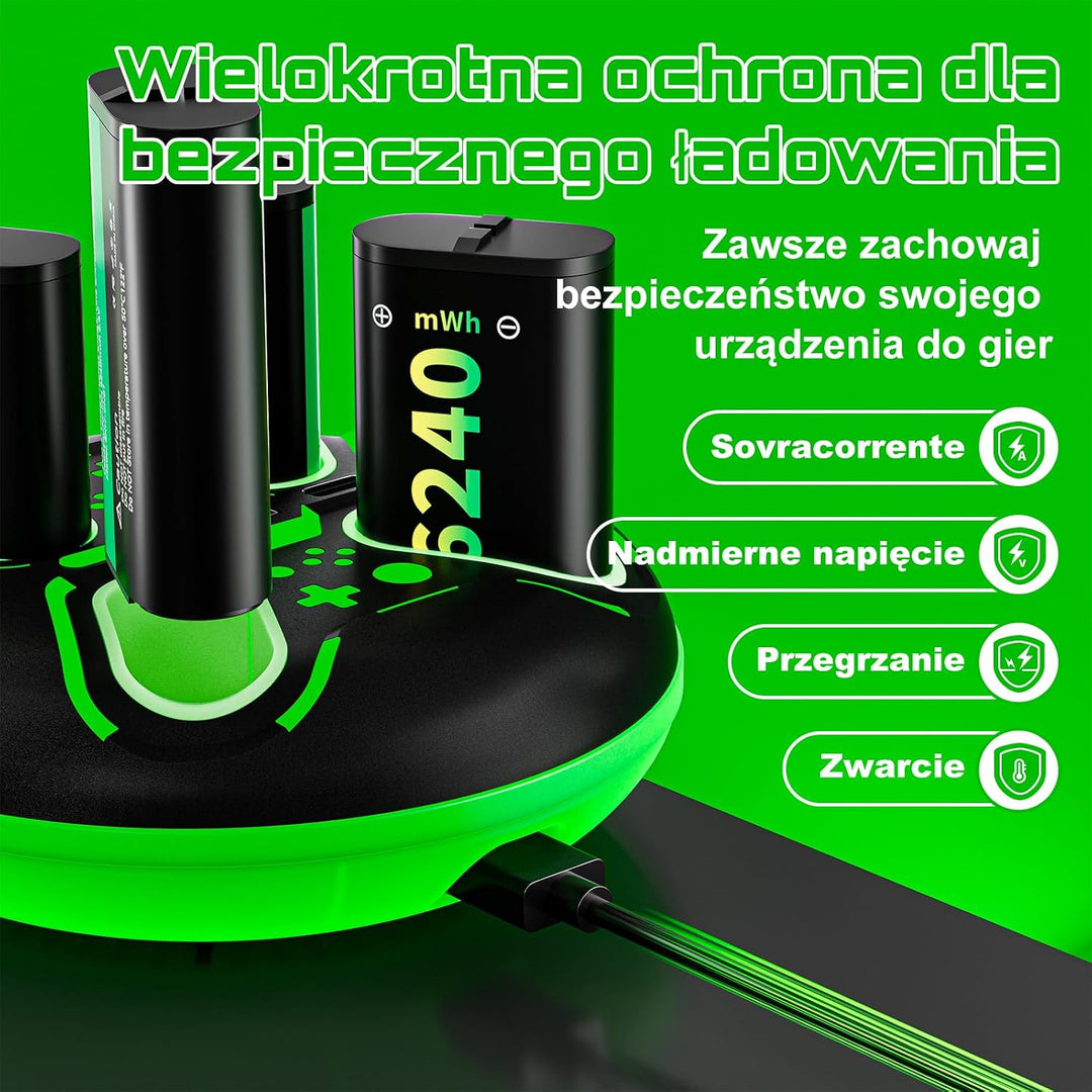 für Xbox Controller Charger mit 4x6240mWh Akkus, Schnellladestation mit LED-Anzeige, Kompatibel mit