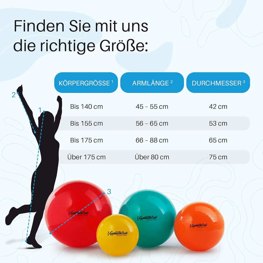 PEZZI - Gymnastikball Original Pezziball Standard 42-75cm Ø – Sitzball für Therapie, Sport &amp; Büro -