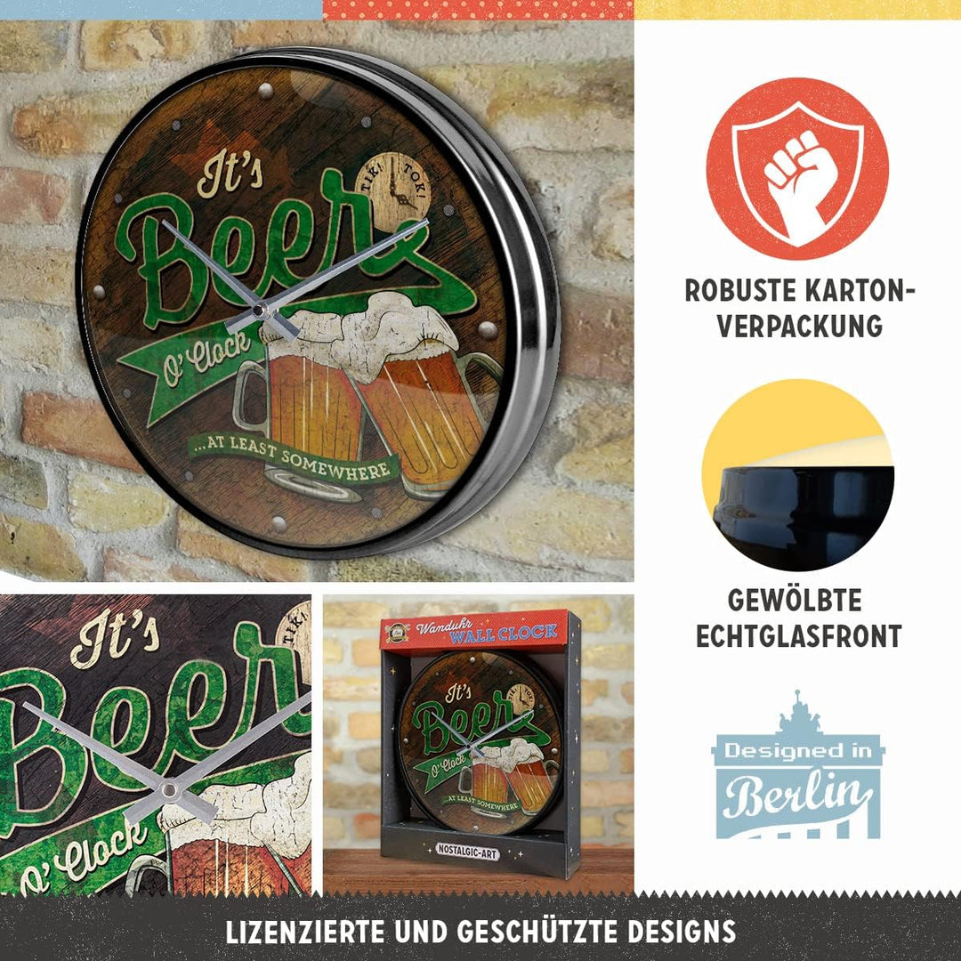 Nostalgic-Art Retro Wanduhr, Ø 31 cm, Beer O&