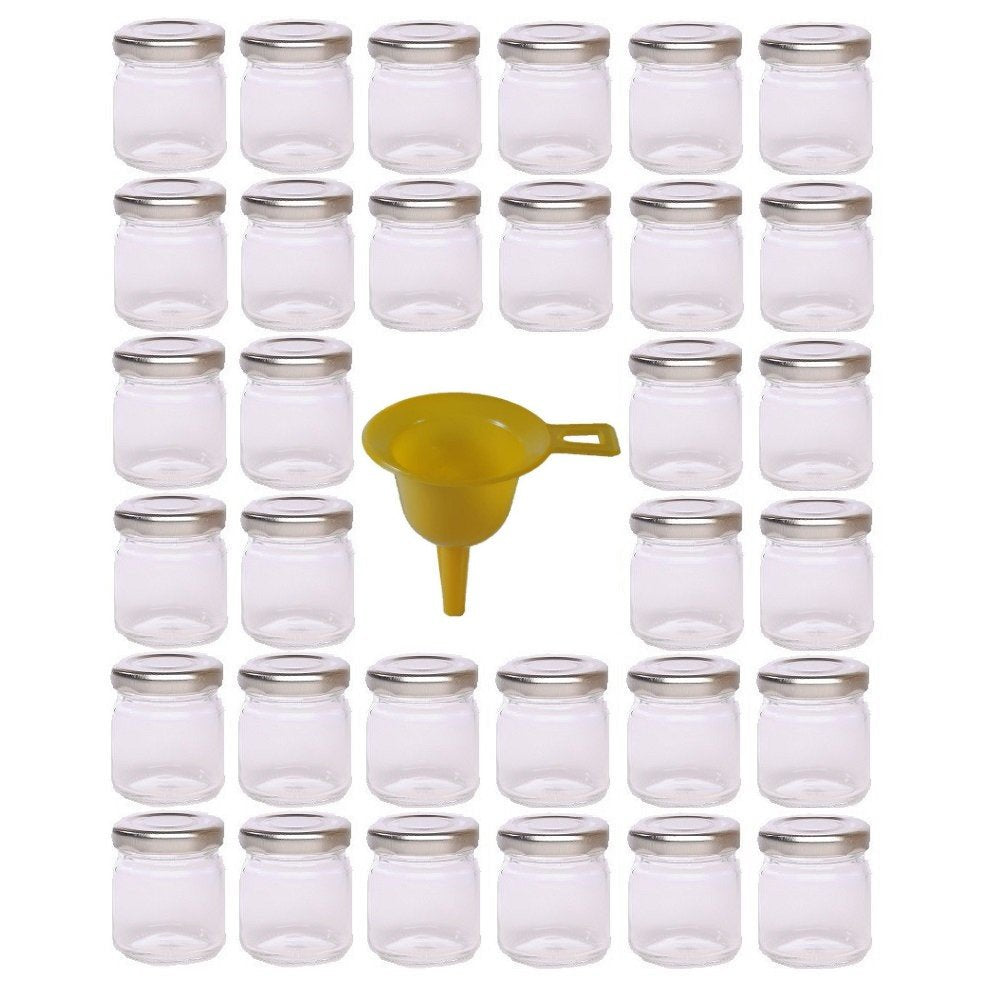 Viva Haushaltswaren - 32 x Mini Einmachglas 53 ml mit silberfarbenem Deckel, runde Glasdosen als Mar