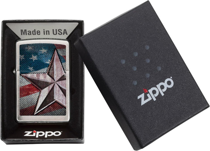 Zippo Us Army Star Winddichtes Feuerzeug Regular Edelstahloptik, Regular Edelstahloptik