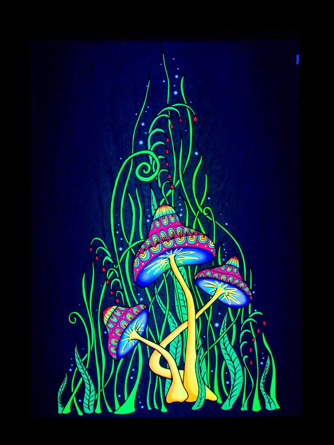 PSYWORK Schwarzlicht Stoffposter Neon | Magic Mushroom Green | 1,0 x 1,4m | UV-aktiv | fluoreszieren