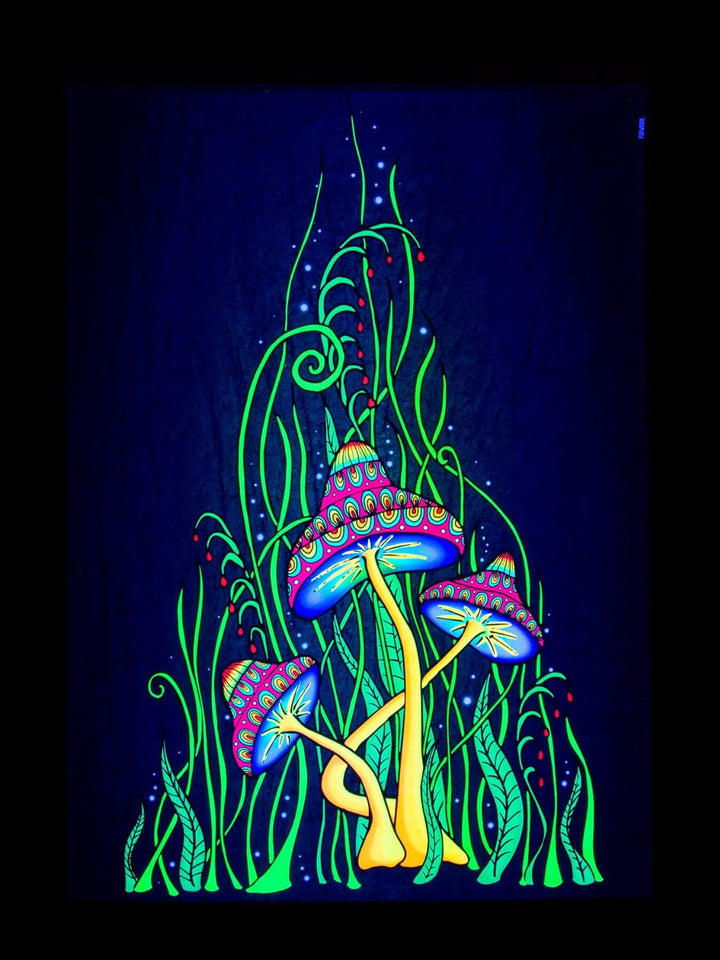 PSYWORK Schwarzlicht Stoffposter Neon | Magic Mushroom Green | 1,0 x 1,4m | UV-aktiv | fluoreszieren