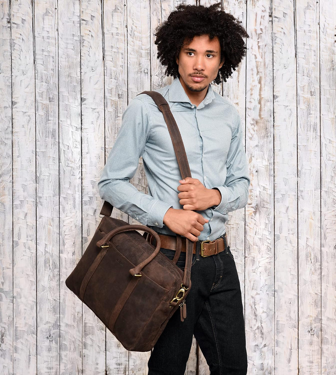 LEABAGS Leder Aktentasche Herren &amp; Damen I Echtleder Laptoptasche bis 16 Zoll I Umhängetasche mit Sc