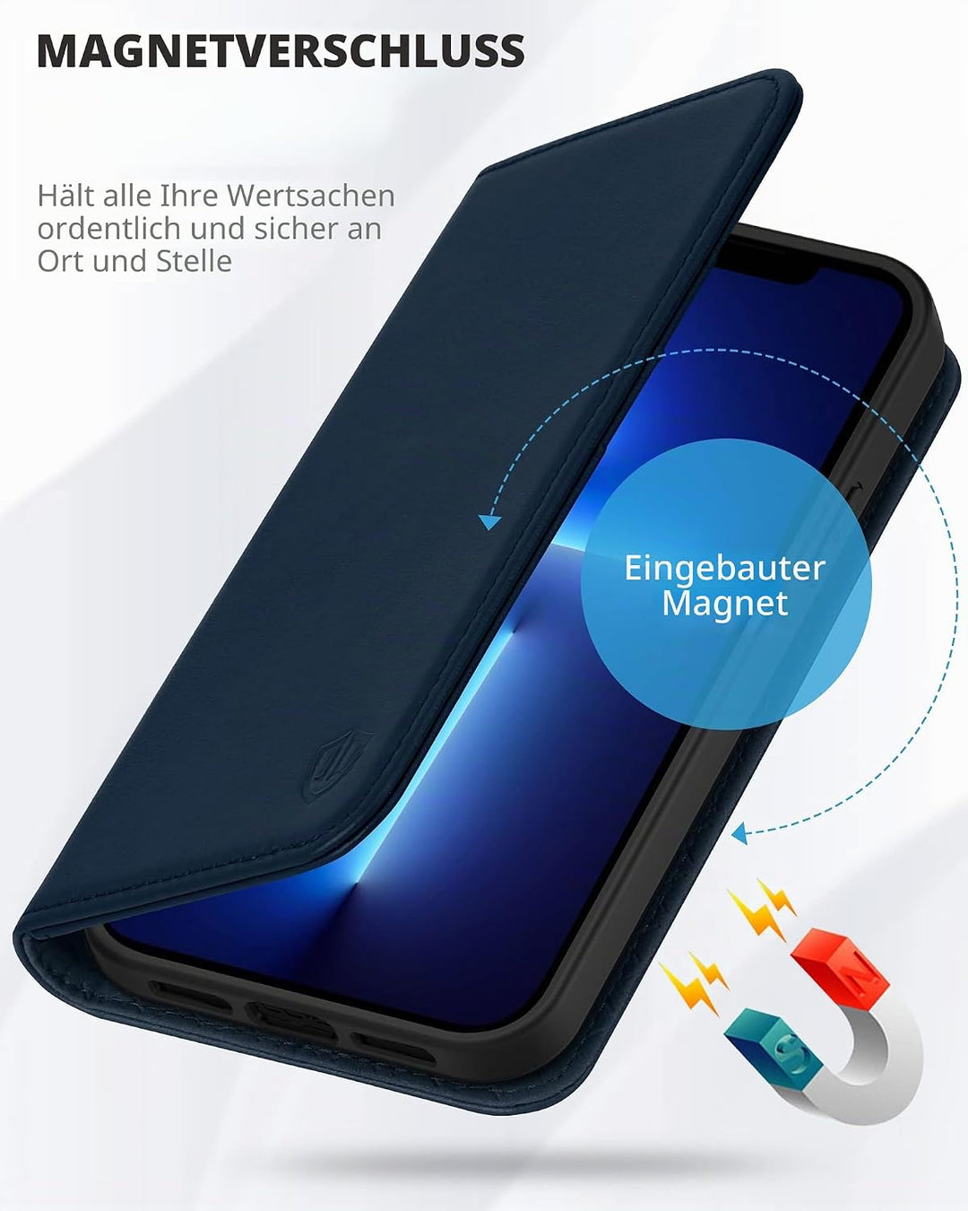 SHIELDON Hülle für iPhone 13 Pro, Handyhülle Schuzhülle [Echtleder] [Schützt vor Stoss] [Verdichtes