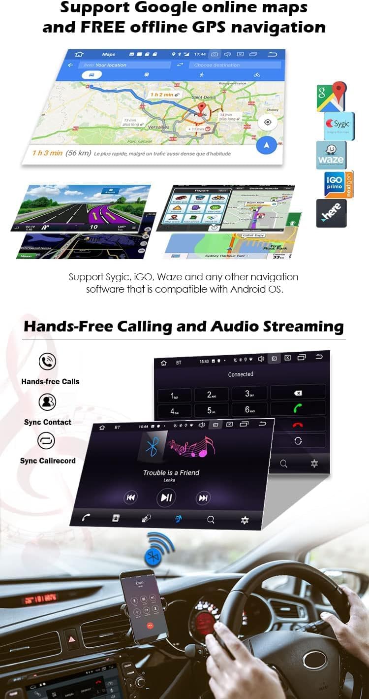 Erisin 7 Zoll Android 10 Abnehmbar 1Din Universal Autoradio mit GPS Navi HD Touchscreen Unterstützt