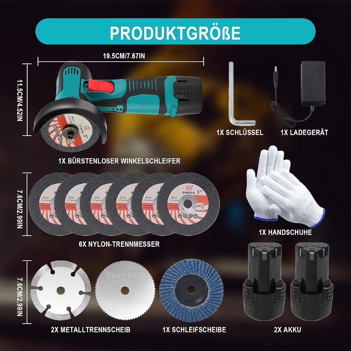 Mini Akku Winkelschleifer, 3 Zoll Professional Akku Winkelschleifer Set 12V