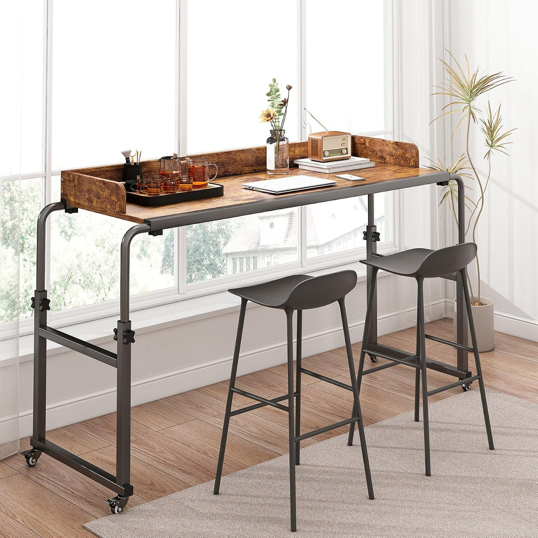 LINGMI Betttisch mit Rollen, Betttisch mit Rollen, höhenverstellbar, Laptop-Tisch, Queen-Size-Bett,