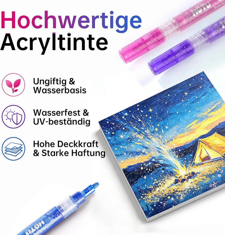 HOTU Glitzerstifte Set 12 Farben Glitzer Filzstifte Zeichenset 1-2mm, 12 Farben