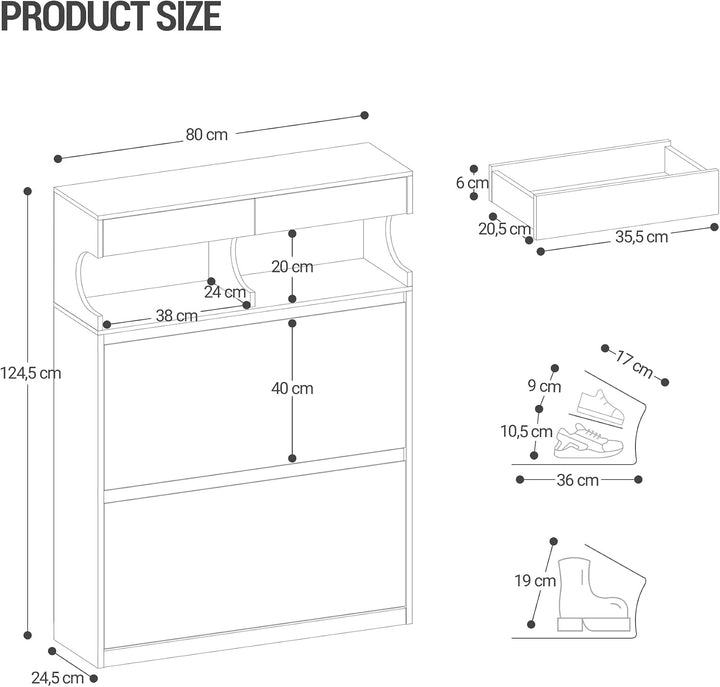 Hzuaneri Schuhschrank, Schuhregal Schuhkipper Schmal, Verstellbar, Schuhkommode für Eingang, Flur, G