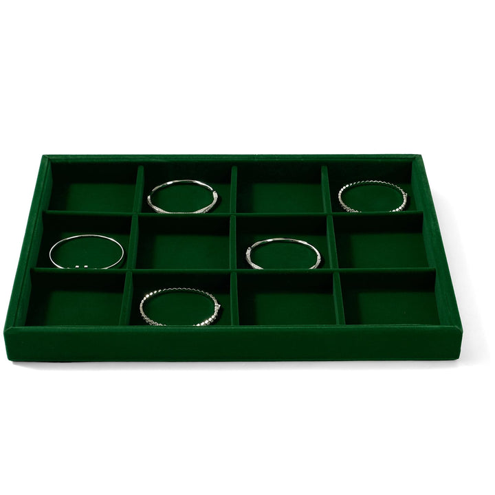 Oirlv Jahrgang Grün Samt Schmuck 12 Grids Schmucktablett,Schmuckschatulle Schmuckaufbewahrung Schmuc