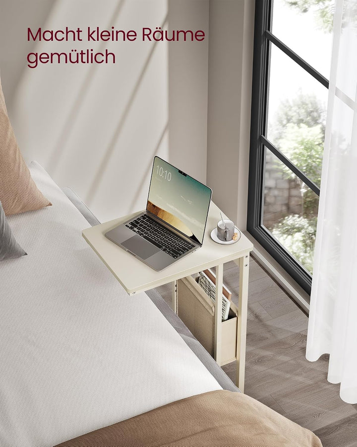 VASAGLE Beistelltisch, Sofatisch mit Rollen, C Form, Couchtisch klein, Stofftasche, verstellbare Füs