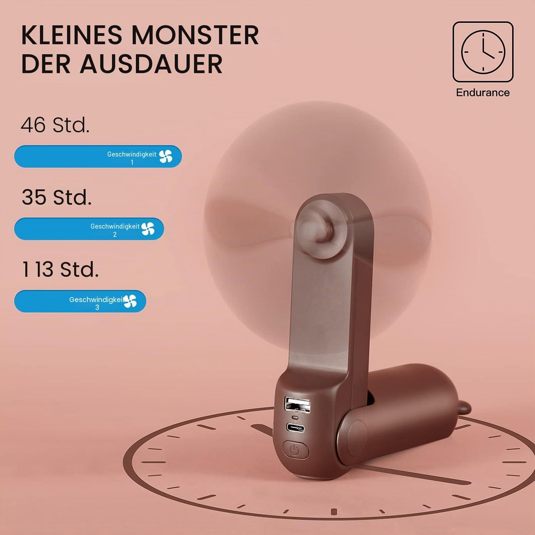 JISULIFE Handventilator Mini Ventilator 3 IN 1, mit 4500 mAh Powerbank USB Akku Klein Ventilator, Ba