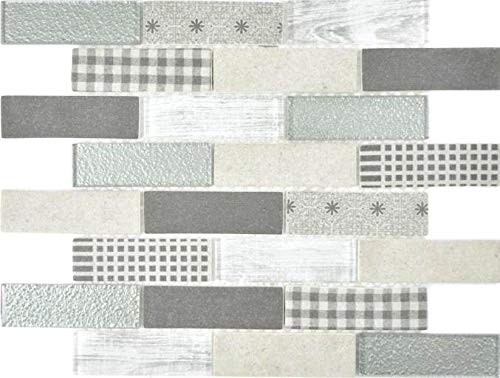 Transluzent Mosaik Brick ECO Glasmosaik Retro grau Wand Boden Küche Dusche Bad Fliesenspiegel|88-R00