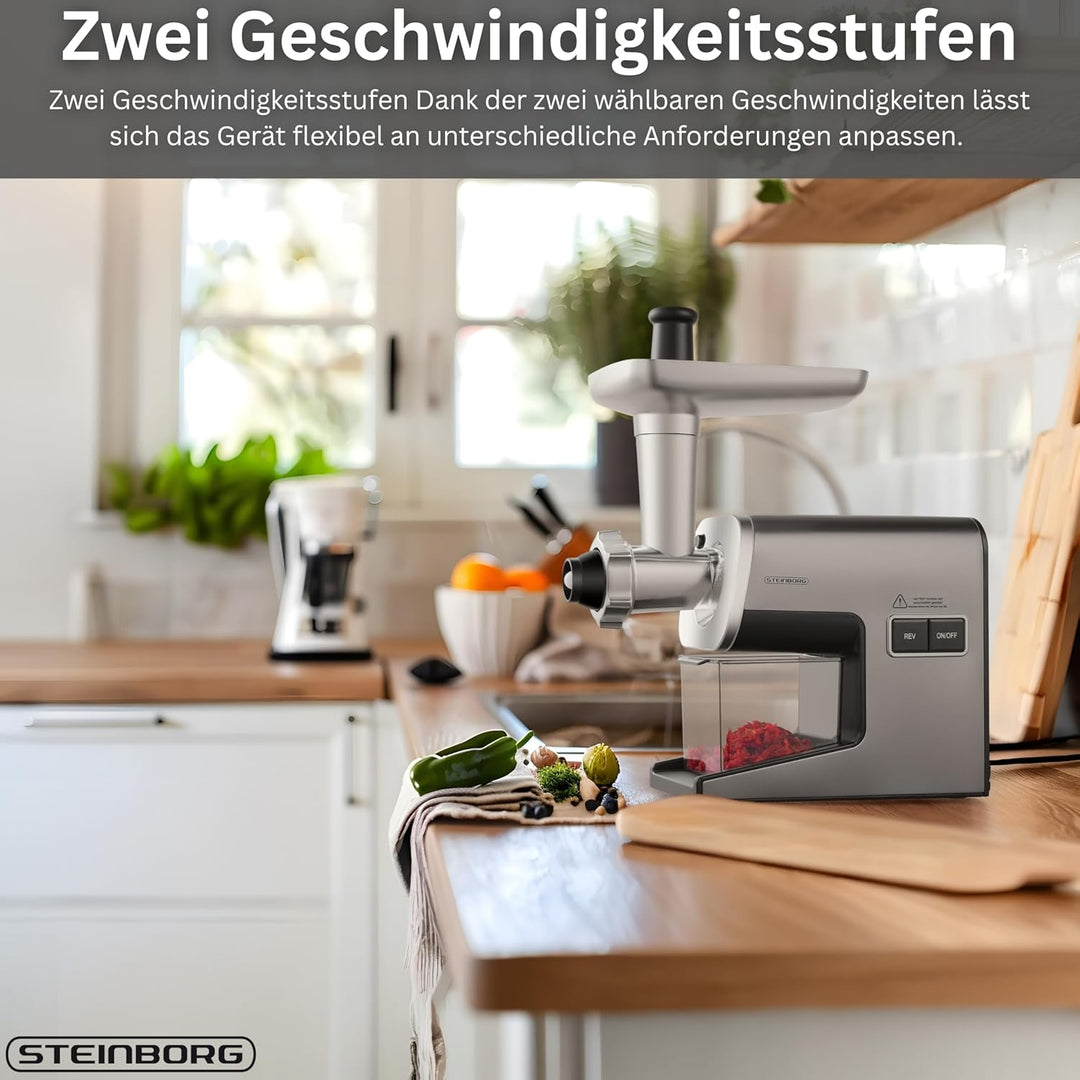 Steinborg ® Fleischwolf Elektrisch 2000W Max Power – Profi Hackfleischmaschine aus Edelstahl mit kra