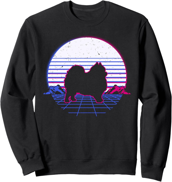 Zwergspitz Hund Welpe Retro Vintage Sunset Sweatshirt