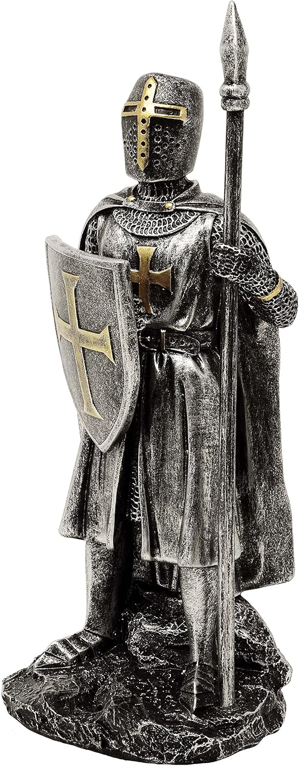 MystiCalls Kreuzritter Silber-bronzefarben mit Speer - Ritter, Ritter Figur, Templer