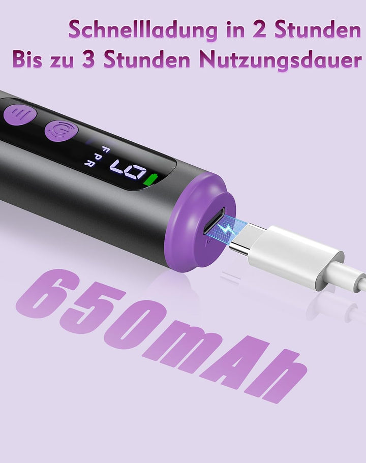 Nagelfräser Kabellos, 12 in 1 Elektrische Nagelfeile 9 Verstellbare Geschwindigkeit Fräser für Gelnä