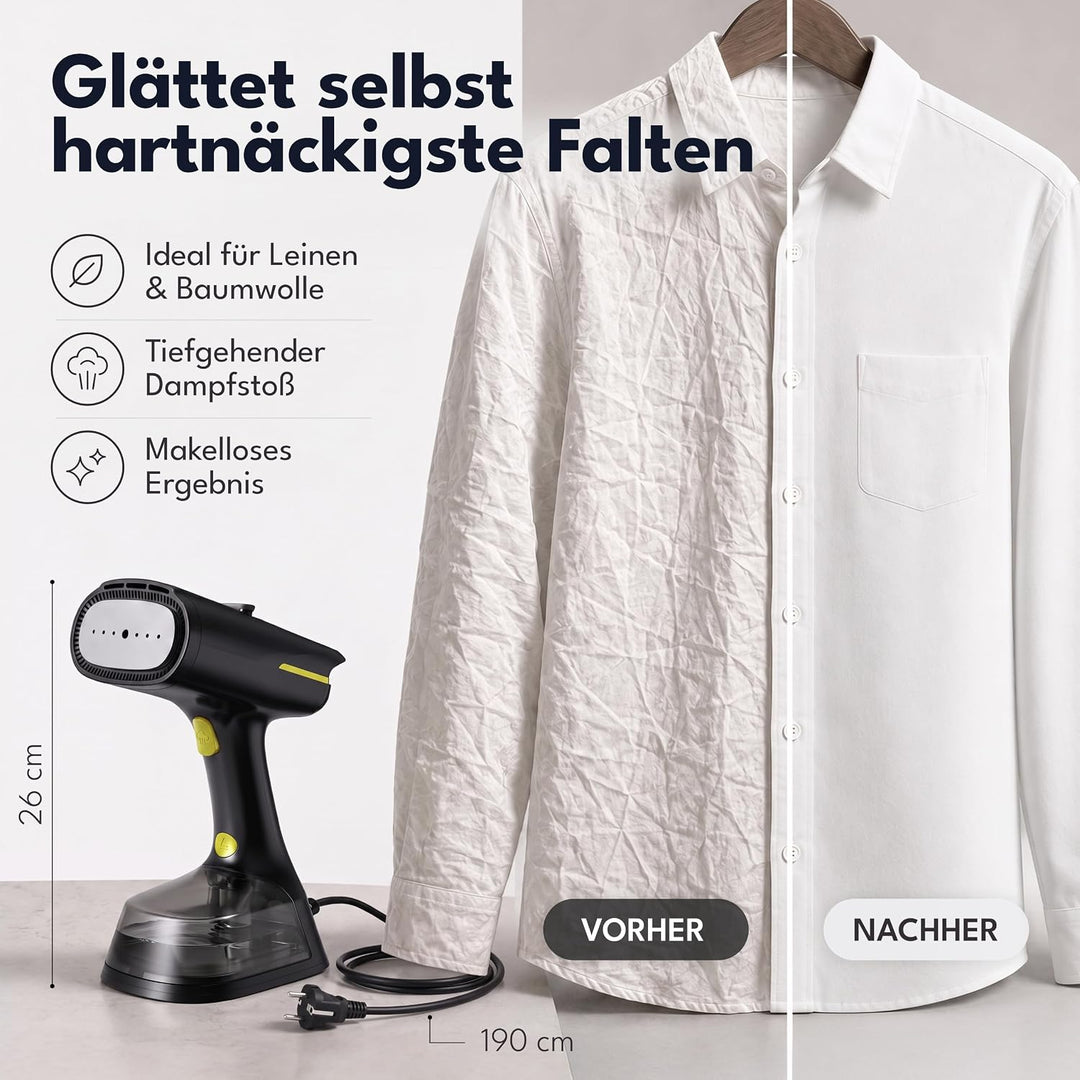 LEBENLANG 1400W Steamer Dampfglätter mit Saugfunktion - 5000pa &amp; 270ml Schwarz, Schwarz