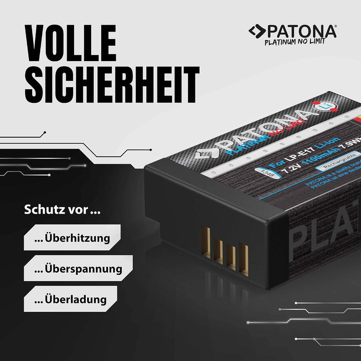 PATONA Platinum Akku LP-E17 1050mAh Kompatibel mit Canon EOS RP R50 R100 M3 M5 M6 Mark II