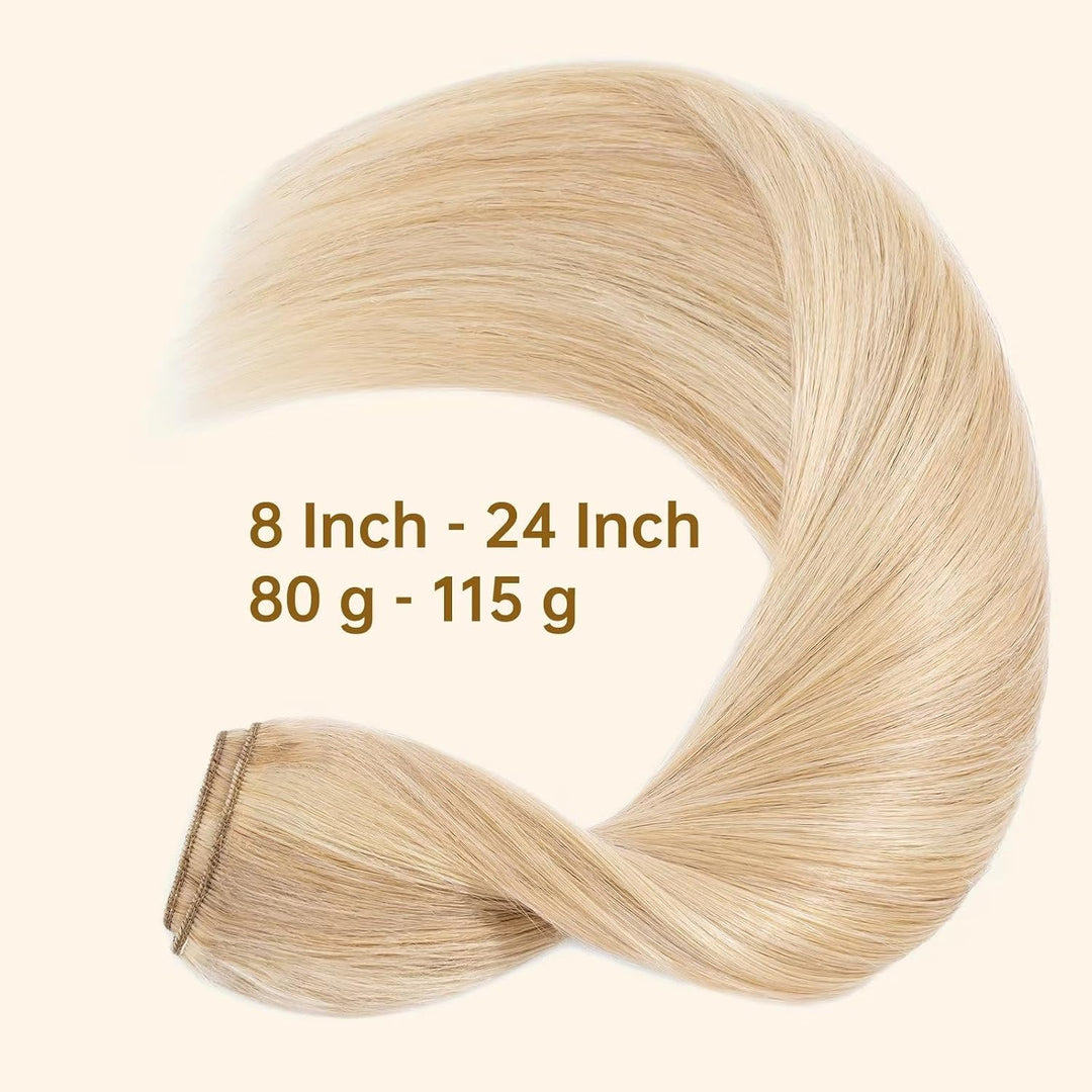 TESS Clip in Extensions Echthaar Blond Balayage 25 cm, Ein Stück Clip in Echthaar Haarverlängerung 5