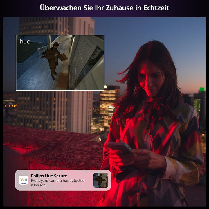 Philips Hue Secure kabelgebundene Kamera mit Standfuss, Weiss, Weiss