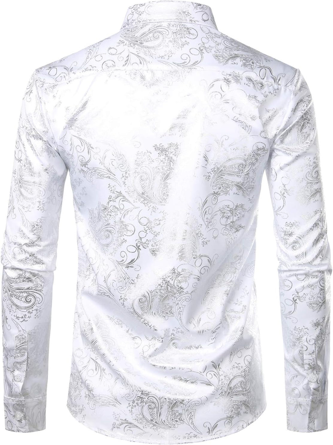 PARKLEES Herren Luxus Paisley Gemustert Golden Glänzend Slim Fit Freizeithemd XXL Weiss Silber, XXL