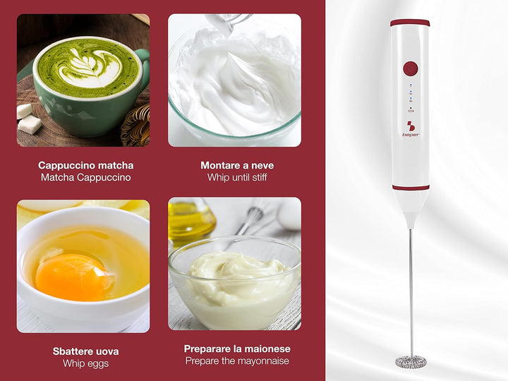 BEPER P102SBA008 Milchaufschäumer USB Cappuccino maker - Milchaufschäumer Stab mit Schneebesen