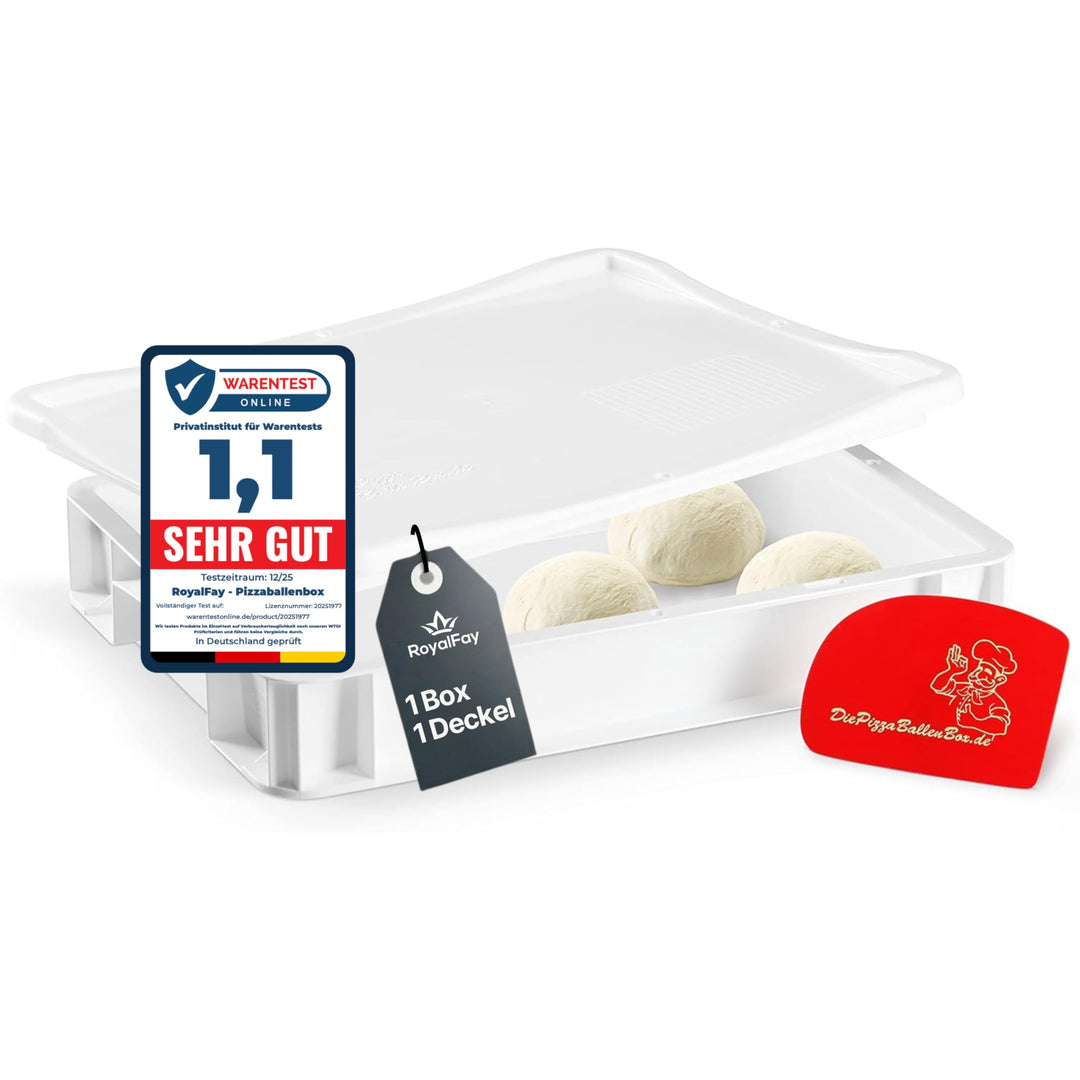 RoyalFay® Pizzaballenbox weiss 30 x 40 x 8 cm (1 Box mit 1 Deckel) für Pizzateig Sauerteig Brotteig