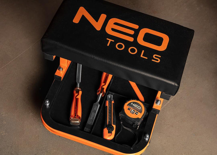 NEO TOOLS Montagehocker, Werkstatthocker mit Ablagefläche 36,5x35,5x37cm 11-604, 11-604